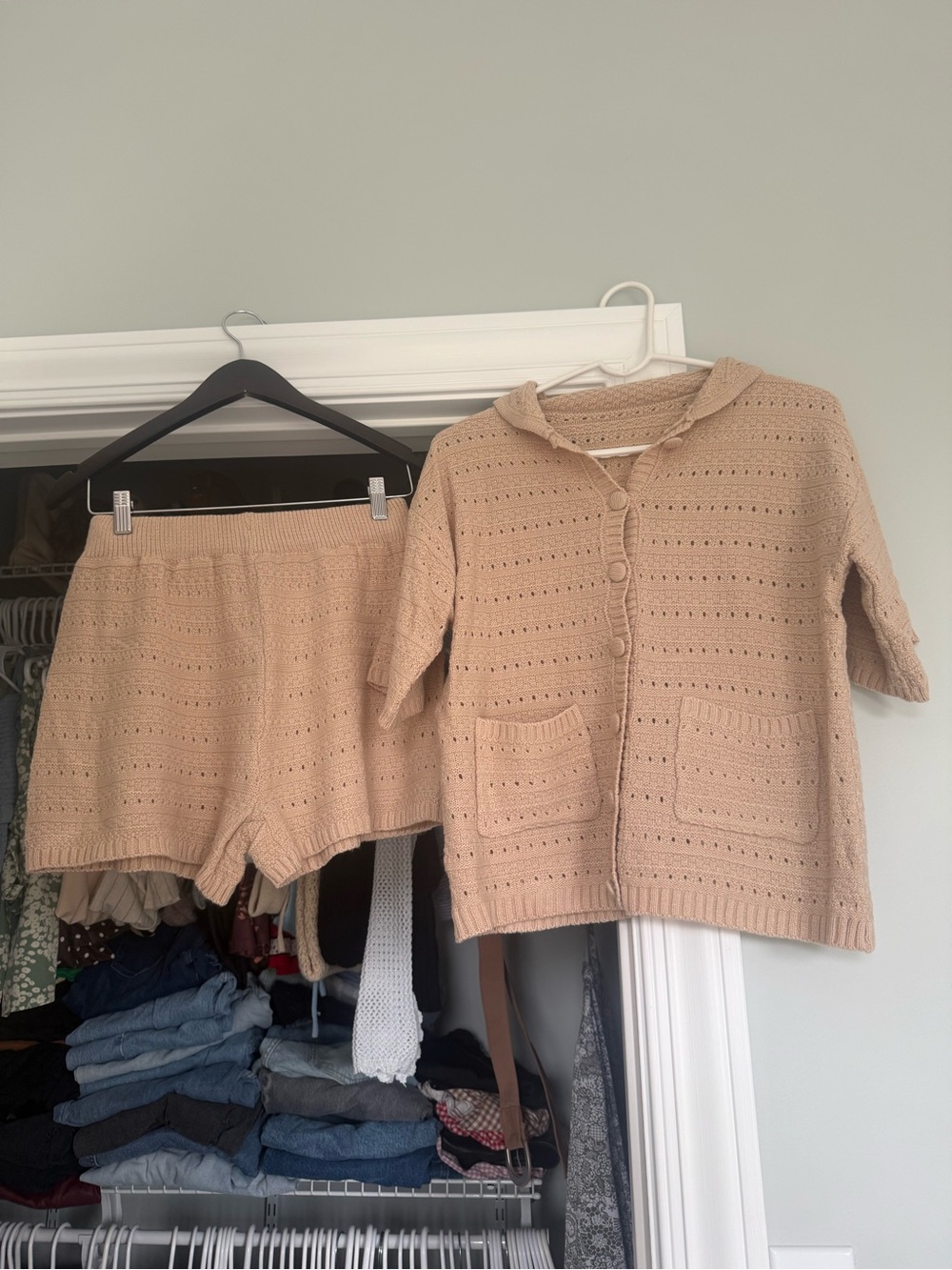 Source Unknown Beige Knit Two-Piece Cardigan Set